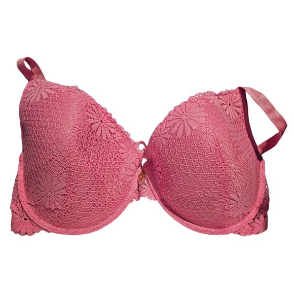 Juicy Couture Intimates Size 42D Pink Lace Sexy Pushup Underwire Bra Charm Clasp - Picture 1 of 9